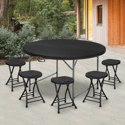 Magshion 5.5FT Round Folding Table, Heavy Duty Plastic Portable Round Table, Indoor Outdoor Foldable Dining Table with Handle, Grey