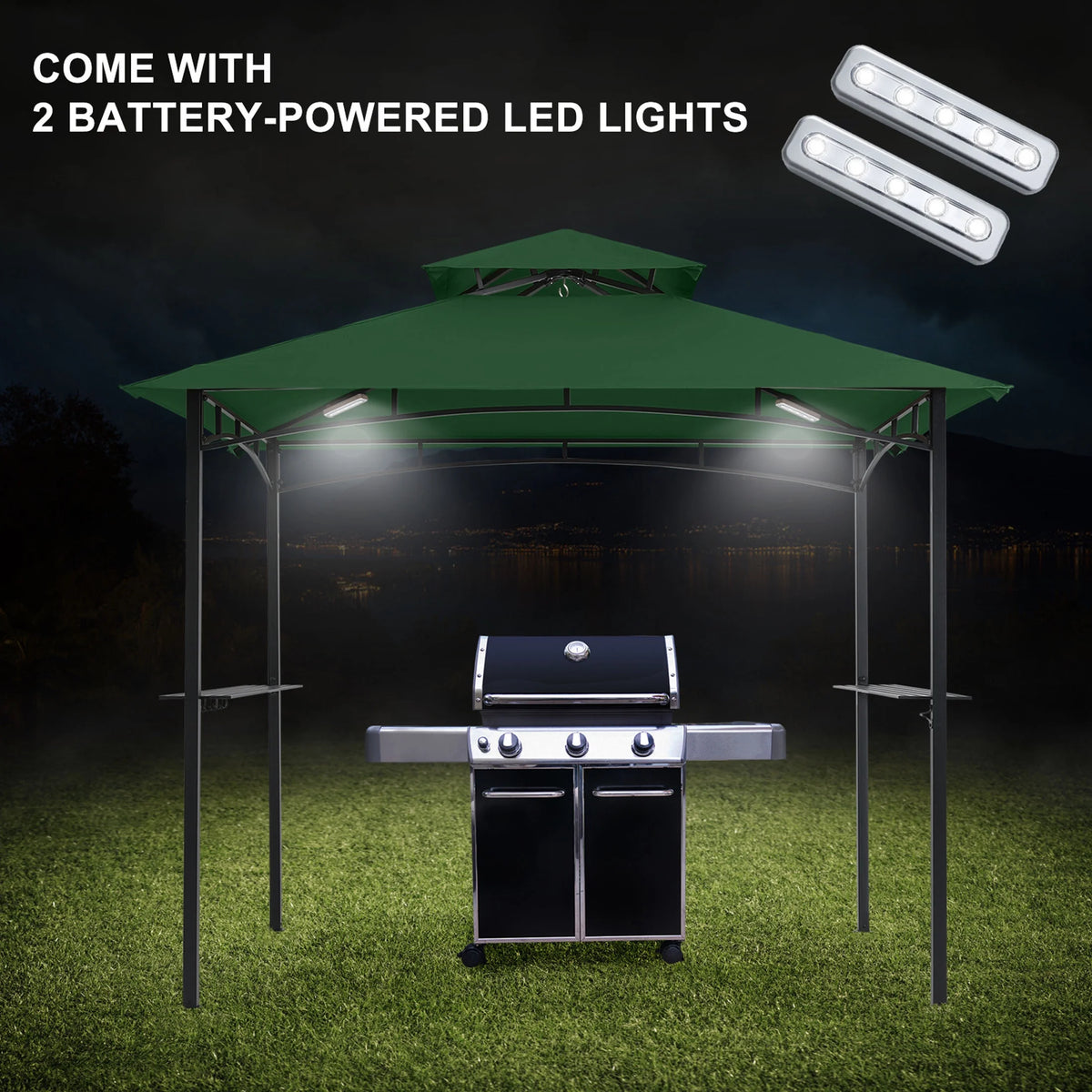 MASTERCANOPY 8' x 5' Grill Gazebo Outdoor BBQ Gazebo Canopy with LED Lights for Patio, Brown
