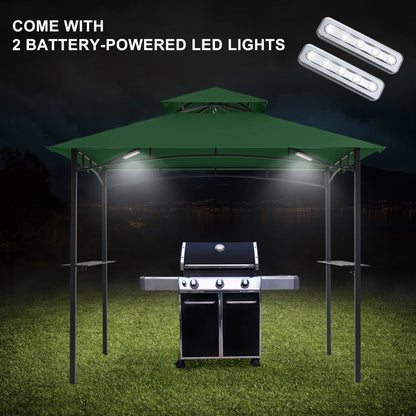MASTERCANOPY 8' x 5' Grill Gazebo Outdoor BBQ Gazebo Canopy with LED Lights for Patio, Brown