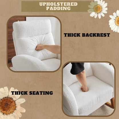 Hassch Upholstered Rocking Chair, Linen Fabric Glider Rocker with High Back, Accent Chair with Solid Wood Base, Reading Chair with Side Pocket for Living Room Bedroom Balcony, Gray