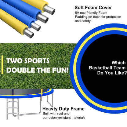 SHINPT 14ft Trampoline for Kids, Outdoor Trampoline with Net, Big Trampoline with Basketball Hoop and Ladder, Heavy Duty Trampoline with No-gap Design, Backyard Trampolines for Adult