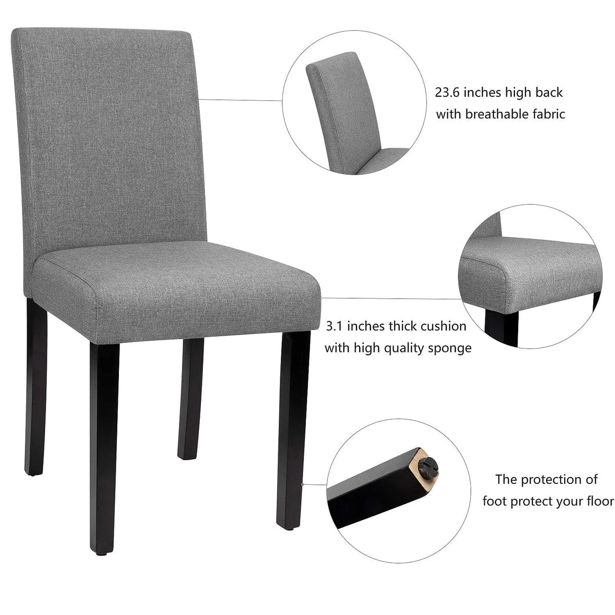 Lacoo Dining Chairs Modern Upholstered Set of 4 Fabric Dining Chairs with Wood Legs, Gray