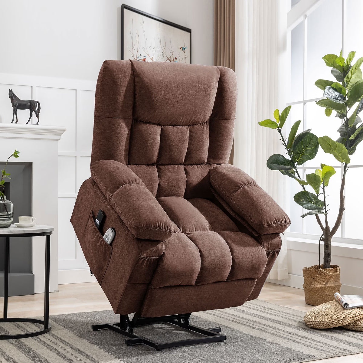 JONPONY Power Lift Recliner Chair Recliners for Elderly with Heat and Massage Recliner Chair for Living Room with Infinite Position and Side Pocket,USB Charge Port,Brown