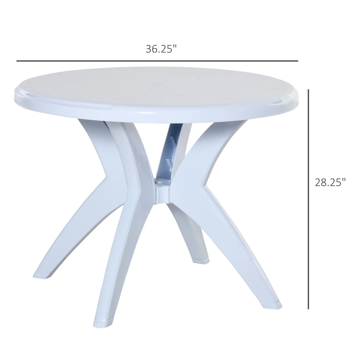 SKTPI Outdoor Plastic Dining Table w/ Umbrella Hole, Outdoor End Table, Patio Coffee Bistro Table for Indoor, Garden, Porch, Balcony, White