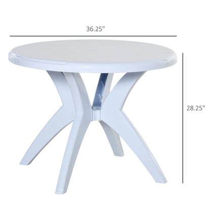 SKTPI Outdoor Plastic Dining Table w/ Umbrella Hole, Outdoor End Table, Patio Coffee Bistro Table for Indoor, Garden, Porch, Balcony, White