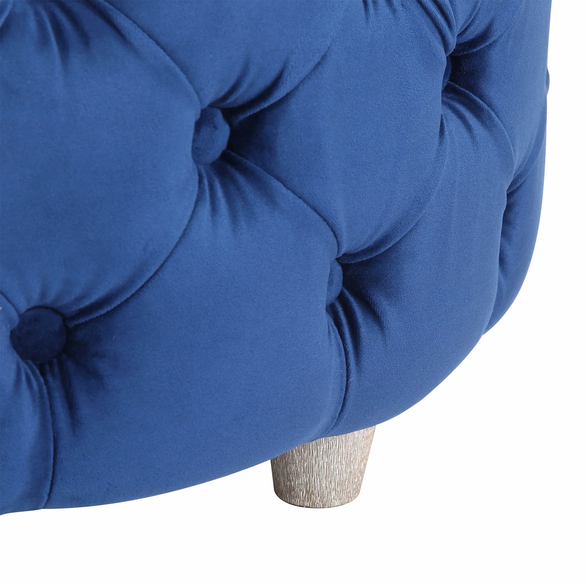 WestinTrends Wordford Round Velvet Tufted Storage Ottoman, Velvet Navy Blue