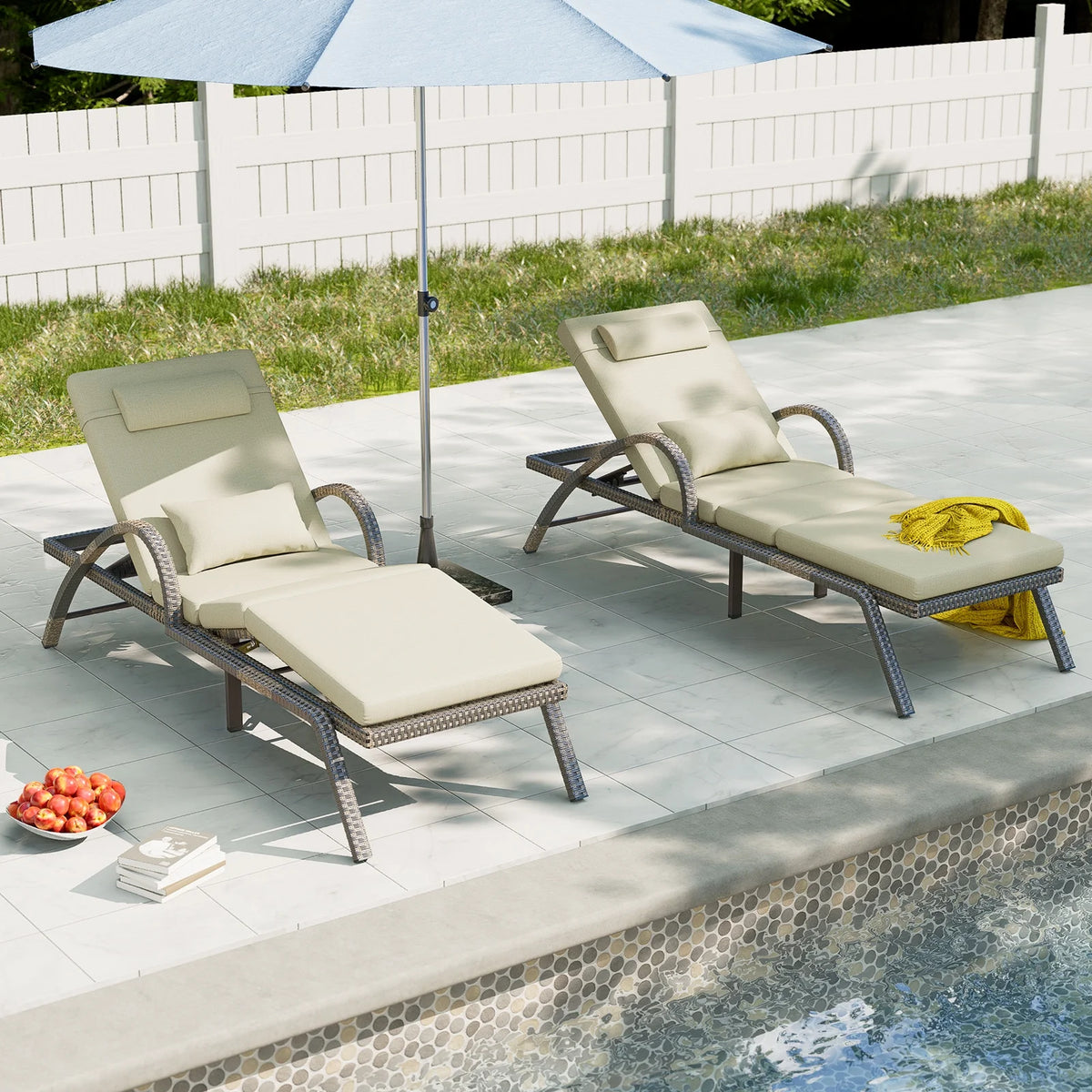MEISSALIVVE 4-Piece Outdoor Lounge Chairs, Pool Chairs with Adjustable 5 Position Backrest , PE Rattan Chaise for Backyard Porch Deck (Gray)