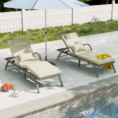 MEISSALIVVE 4-Piece Outdoor Lounge Chairs, Pool Chairs with Adjustable 5 Position Backrest , PE Rattan Chaise for Backyard Porch Deck (Gray)