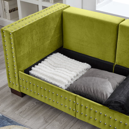 Modern Velvet Sofa Set 2+3 Seater Sofa Loveseat Couch with Silver Nail Trim, Square Armrests and Hidden Storage, Luxury Living Room Couch with Pocket Spring Cushions