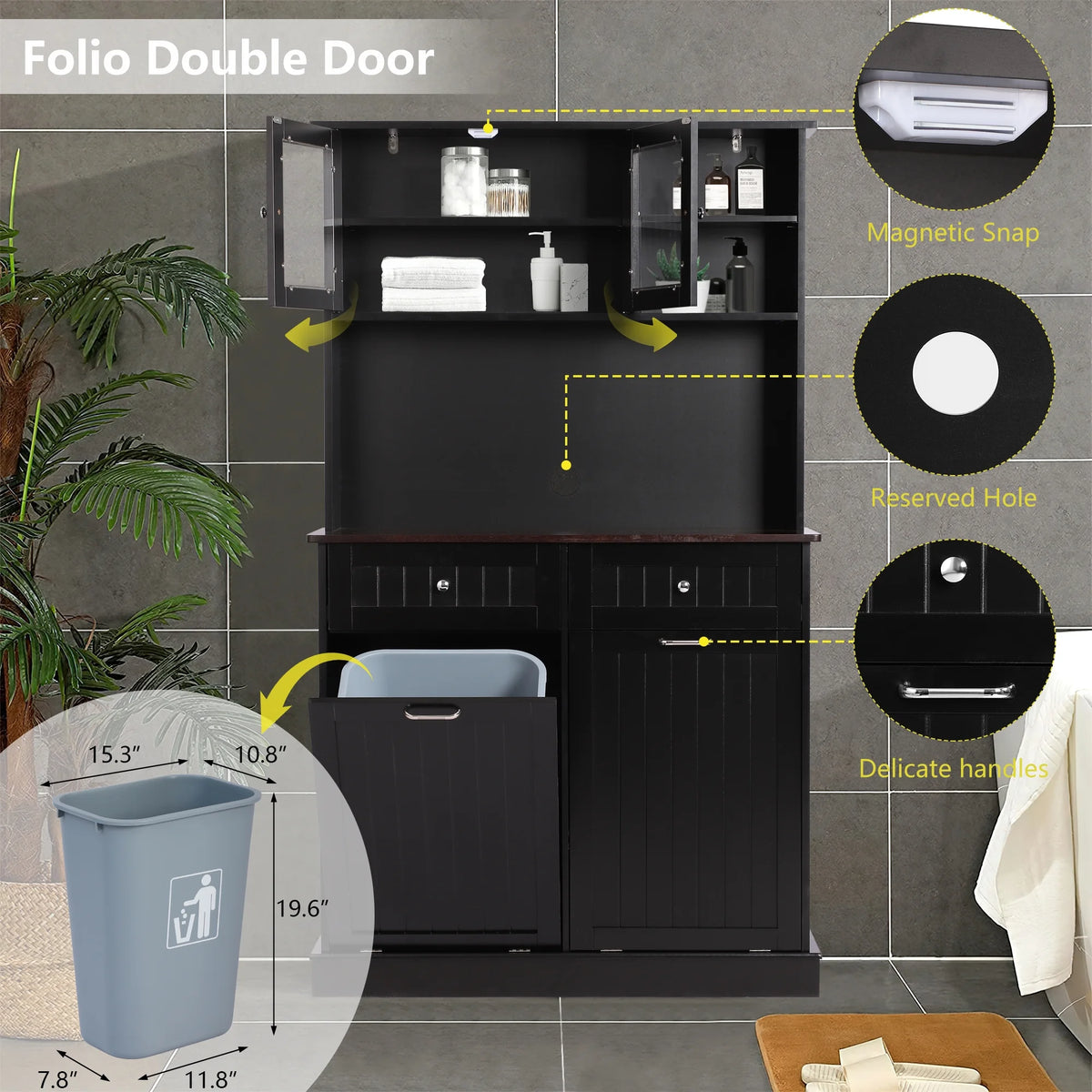 KIGOTY Dual Kitchen Trash Cabinet, Double Tilt Out Trash Can Cabinet with Countertop and Drawer, Free-Standing Pet Proof Recycling Cabinet Garbage Can Holder, Wood (White)