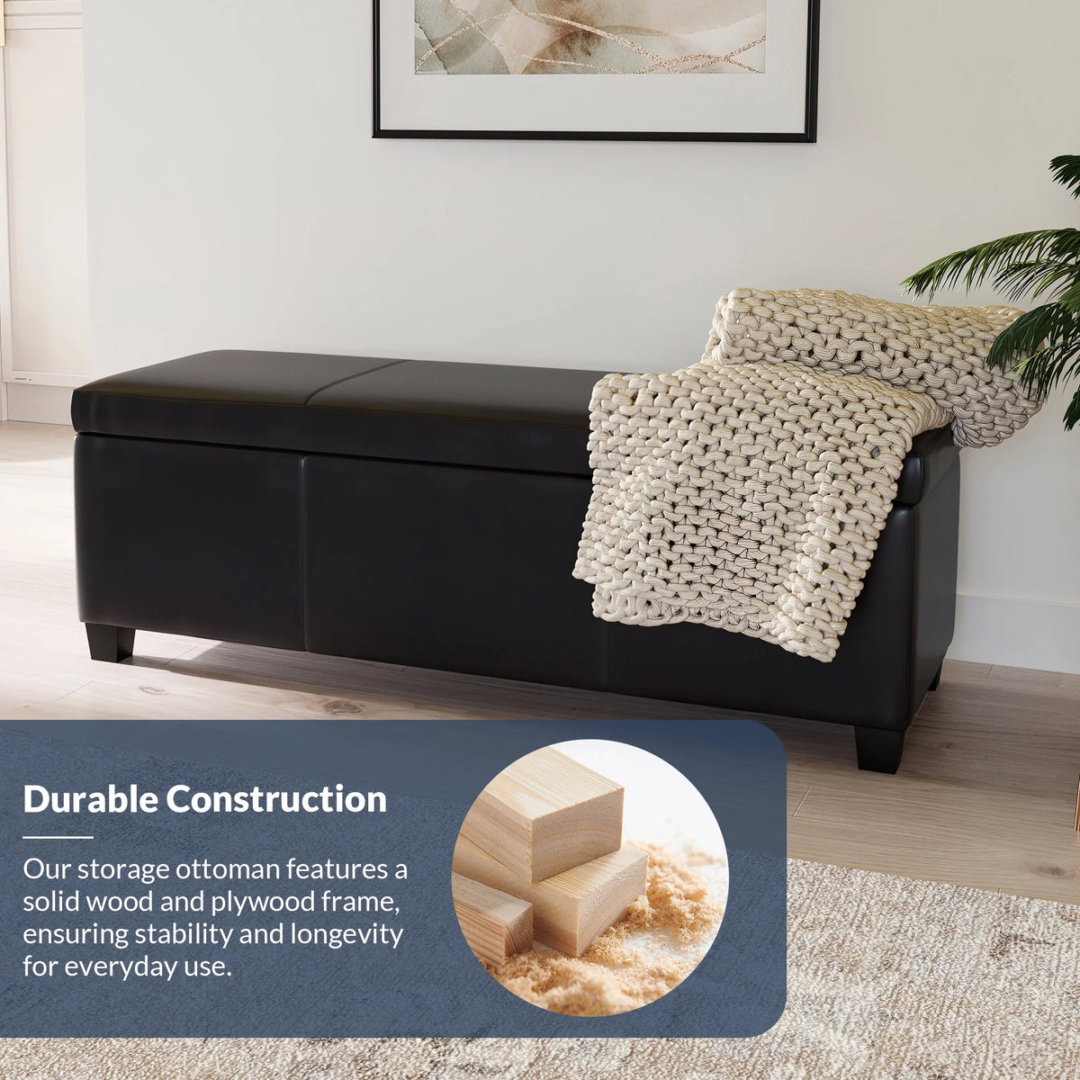 BELLEZE Storage Ottoman Bench Footstool - Amherst (Beige)