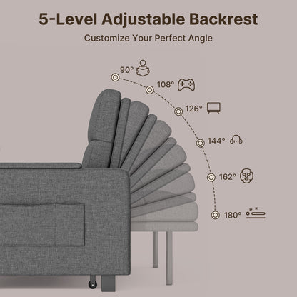 Sofa Bed, Lofka 3-in-1 Convertible Sleeper Sofa with Storage, Adjustable Backrest & Pull Out Function - Sleeper Chair for Small Space, Apartment, Dark Grey