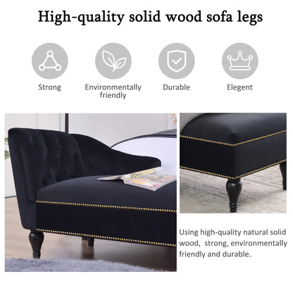 Ufurpie 58" Velvet Chaise Lounge Indoor,Sleeper Lounge Sofa with Nailhead Trim,for Living Room,Office,Apartment,Black