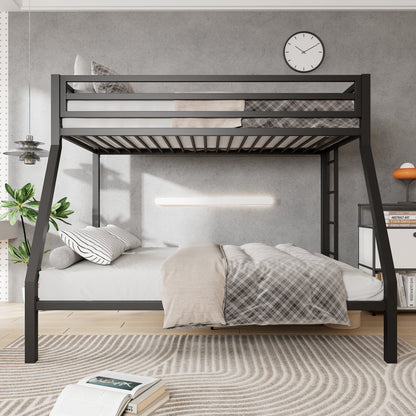 Amolife Twin over Full Size Metal Bunk Bed with Removable Ladder, Full-Length Guardrail, Black