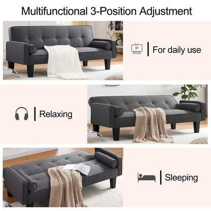 Convertible Futon Sofa Bed,Gray Upholstered Futon Couch Fabric Sleeper Sofa for Living Room Apartment