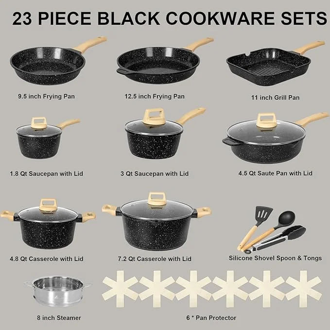 Romswi Nonstick Pots and Pans Set, 23 Piece Induction Cookware Sets Non-stick Ceramic Kitchen Sets with Utensil, Green