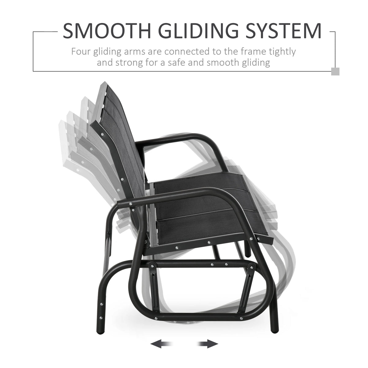 Outsunny Patio Glider Bench, Outdoor Porch Glider Swing with 3 Seats, Breathable Mesh Fabric, Metal Frame, Black