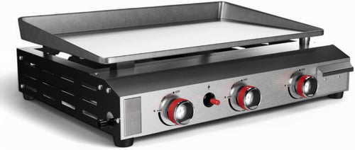 26 In Flat Top Gas Grill with 3 Burners �C Auto Ignition Propane �C Premium Stainless Steel Body Tabletop with Pre Season