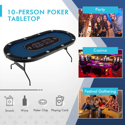 Costway Foldable, USB Ports, Led Lights 10 Player Poker Table, Blue/Black