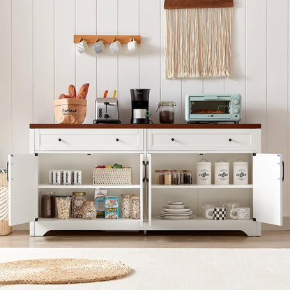 TrumanPick 61"H Large Buffet Sideboard Cabinet, TV Cabinet, Kitchen Pantry for Dining Room, Living Room, 61.3''L x 15''W x 29.8''H, White/Walnut