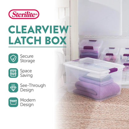 Sterilite 66 Quart Clear Plastic Latching Storage Container Tote, 6 Pack