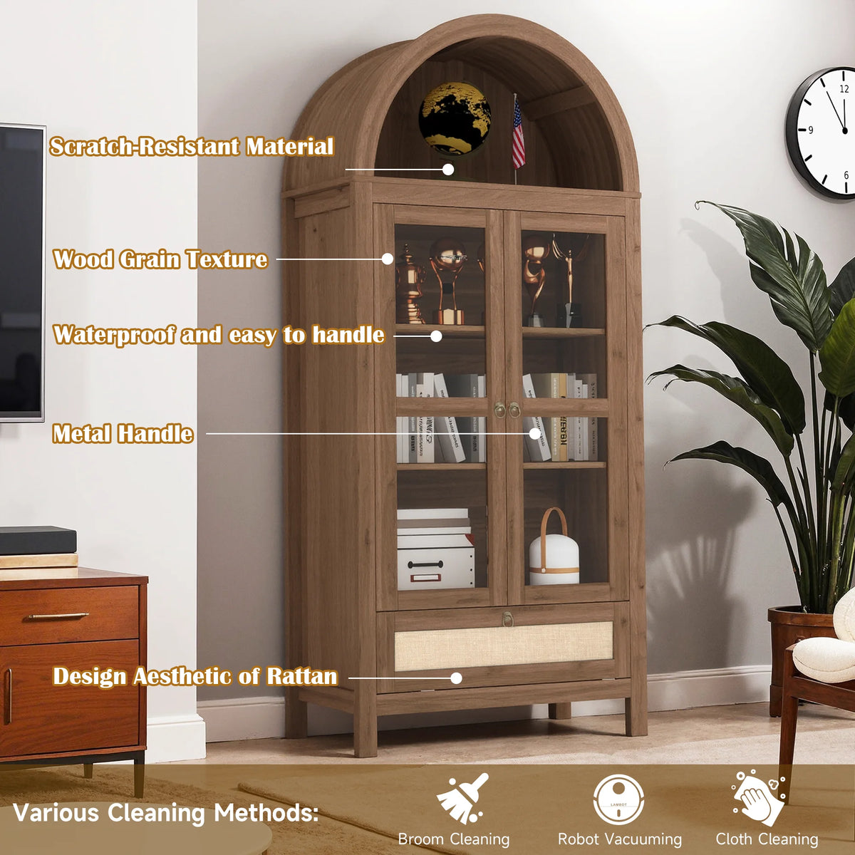 LAZZO 73-Inch Tall Arched Kitchen Pantry Storage Cabinet, 2 Doors, Brown