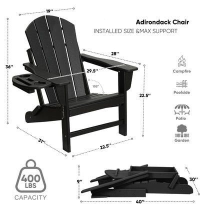 FOOWIN HDPE Plastic Adirondack Chairs Set of 4, Black