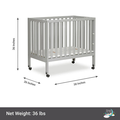 Dream On Me Jett Non-Full Size Folding Crib I Removable Wheels I Modern Nursey I Adjustable Mattress Support I Patent Folding System I Included 2.5 Mattress In Pebble Gray