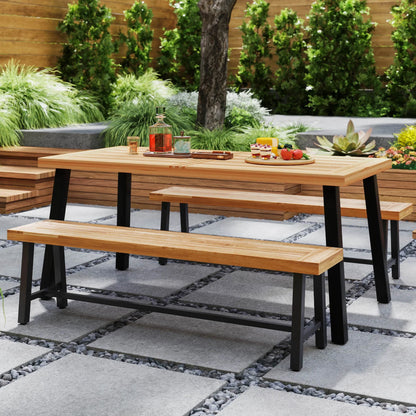 Costway 63" Long Outdoor Acacia Wood Bench Seats up to 3 Persons for Garden Porch