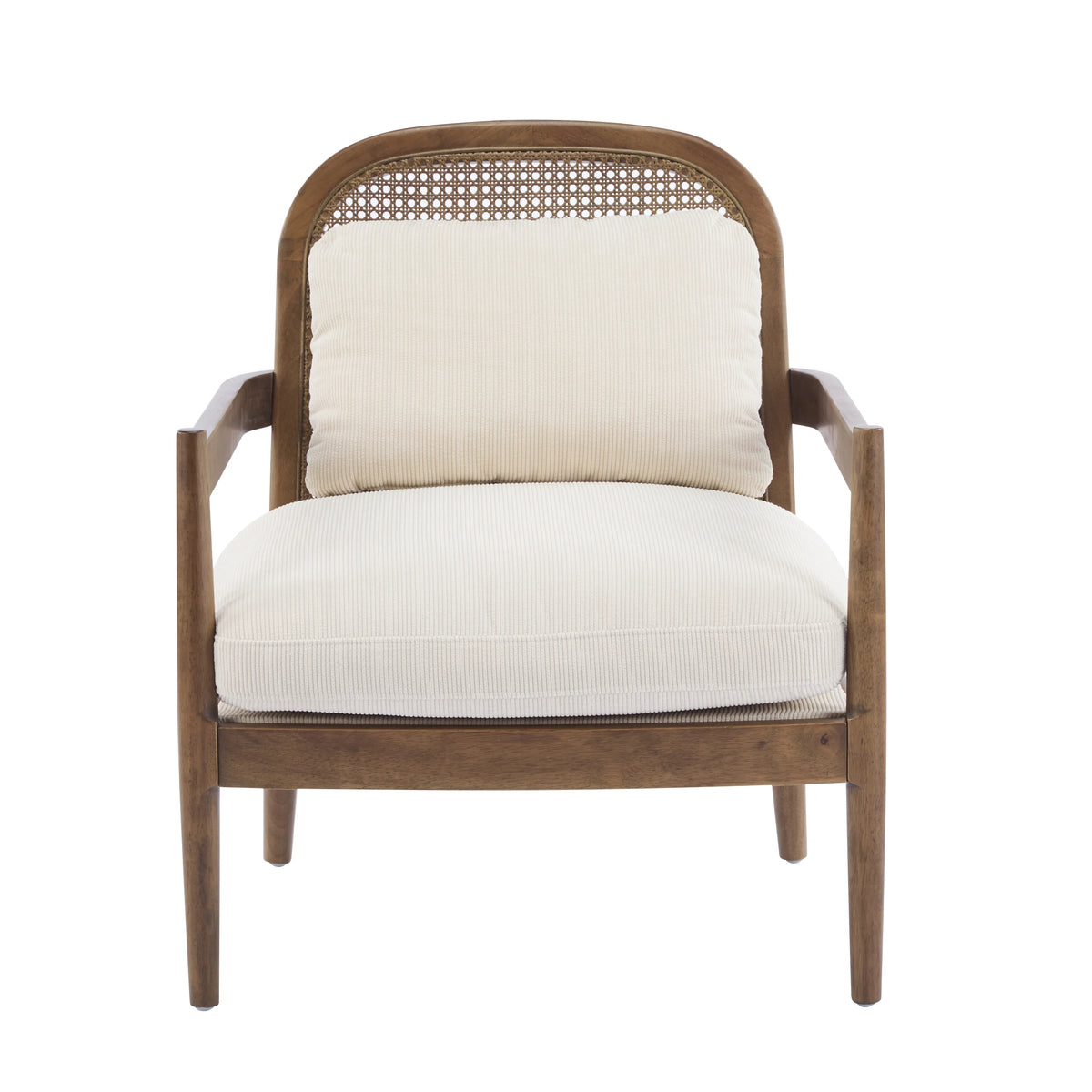 Christopher Knight Home [Set of 2] Mid-Century Modern Accent Chairs with Light Brown Solid Wood Frame, Rattan Backrest with Cushion �C Comfortable Armchairs Light Brown