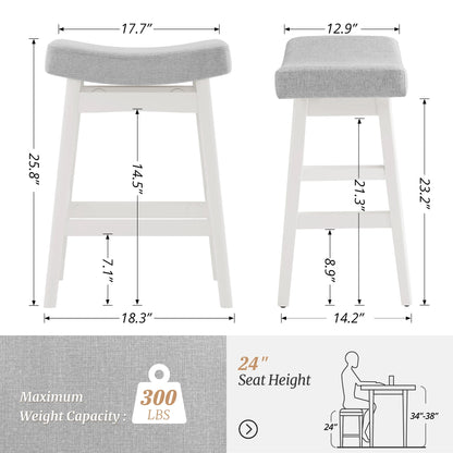Dycanpo Saddle Seat Counter Height Bar Stools Set of 3 for Kitchen, Dining, 24in, Beige-Fabric