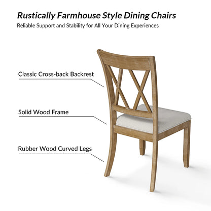 Farmhouse Solid Wood Dining Chairs Upholstered Armless Side Chairs Set of 4 Crossing High Backrest Living Room Kitchen