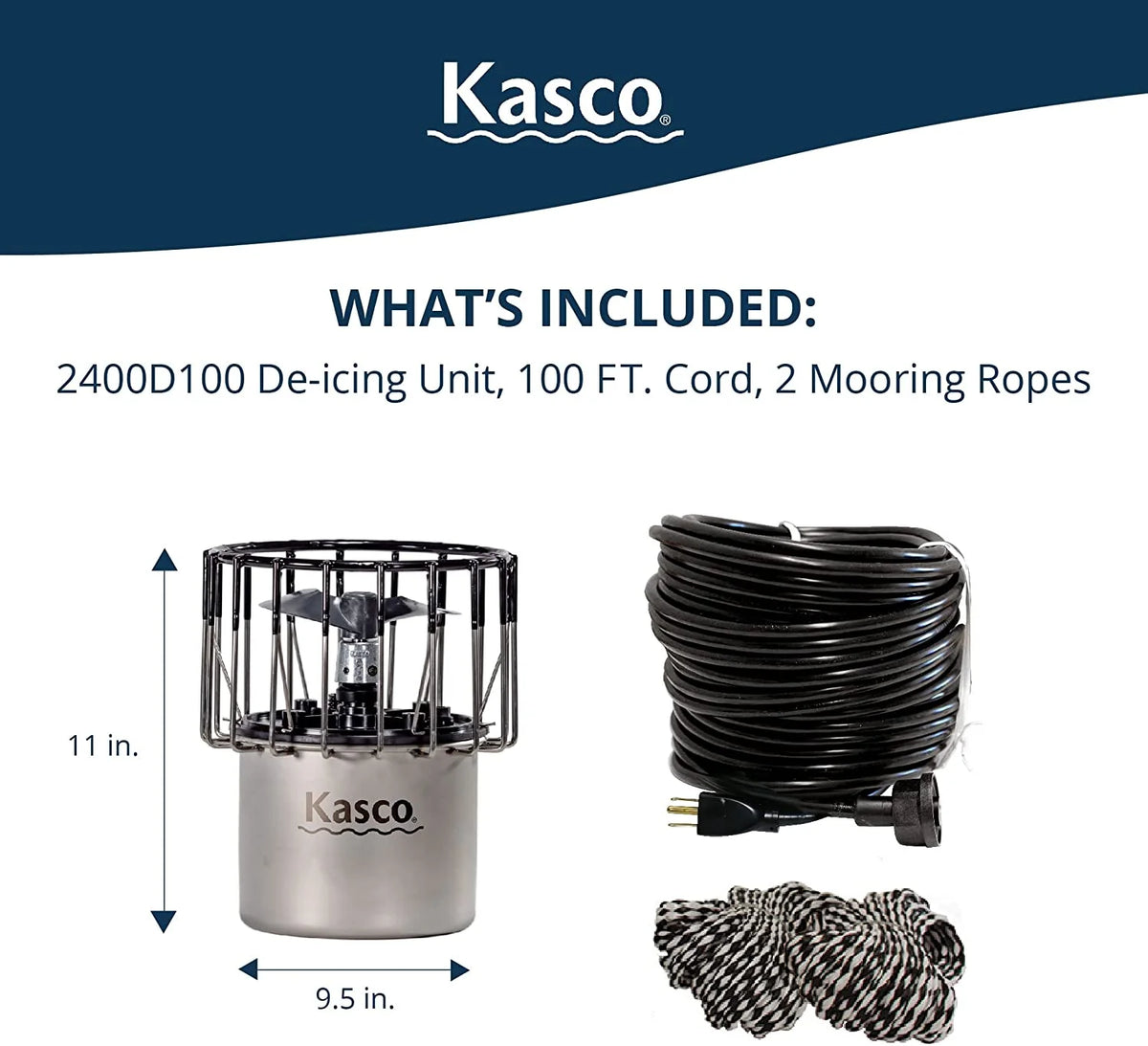 Kasco Deicer 1/2 HP Lake & Pond De-icer 120V �C Single Phase with 25 Ft Electric Power Cord | Water Deicer for Ponds, Lakes & Dock Bubbler