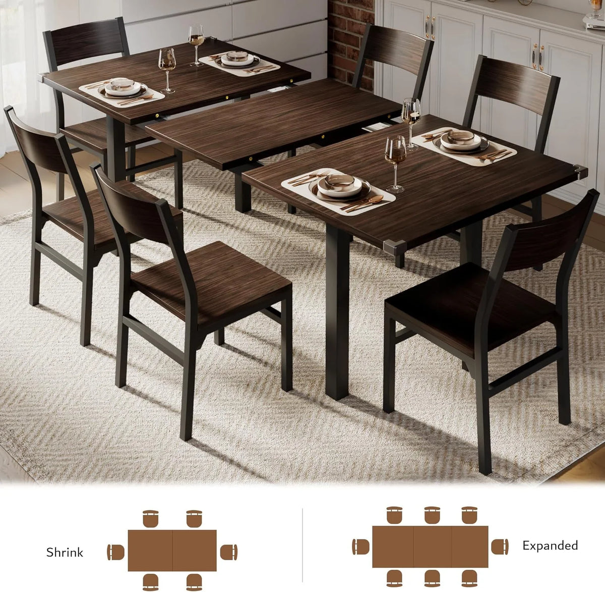 iPormis 63" Extendable Dining Table for 4-8, Square Wooden Dining Room Table with Metal Base, Modern Extendable Table for  Small Kitchens, Dining Office Areas, Black