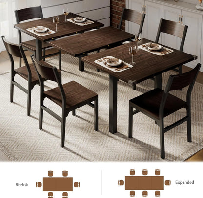 iPormis 63" Extendable Dining Table for 4-8, Square Wooden Dining Room Table with Metal Base, Modern Extendable Table for  Small Kitchens, Dining Office Areas, Black