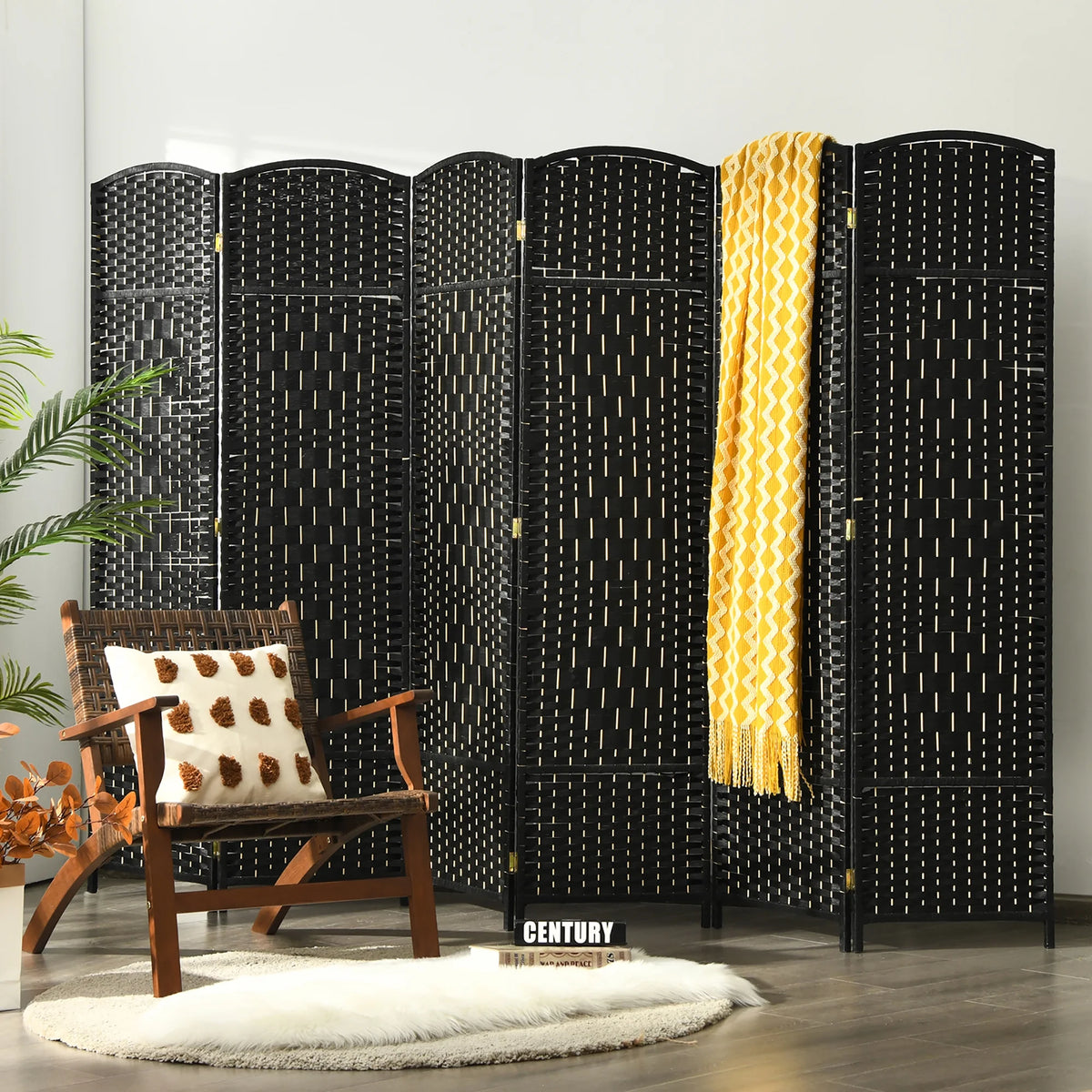 Costway 6-Panel Room Divider 6Ft Weave Fiber Folding Privacy Screen Brown