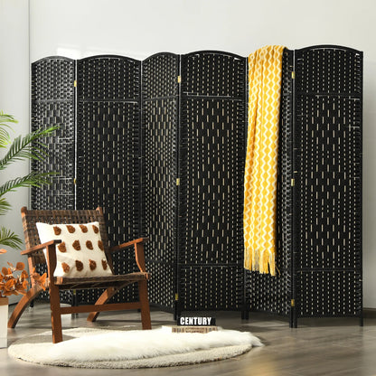 Costway 6-Panel Room Divider 6Ft Weave Fiber Folding Privacy Screen Brown