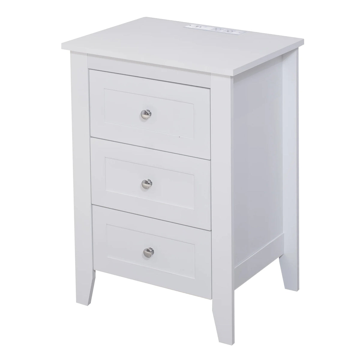 Glavbiku Modern White 3 Drawer Nightstand Set of 2 with USB Ports & Power Outlets for Bedrooms,Adult
