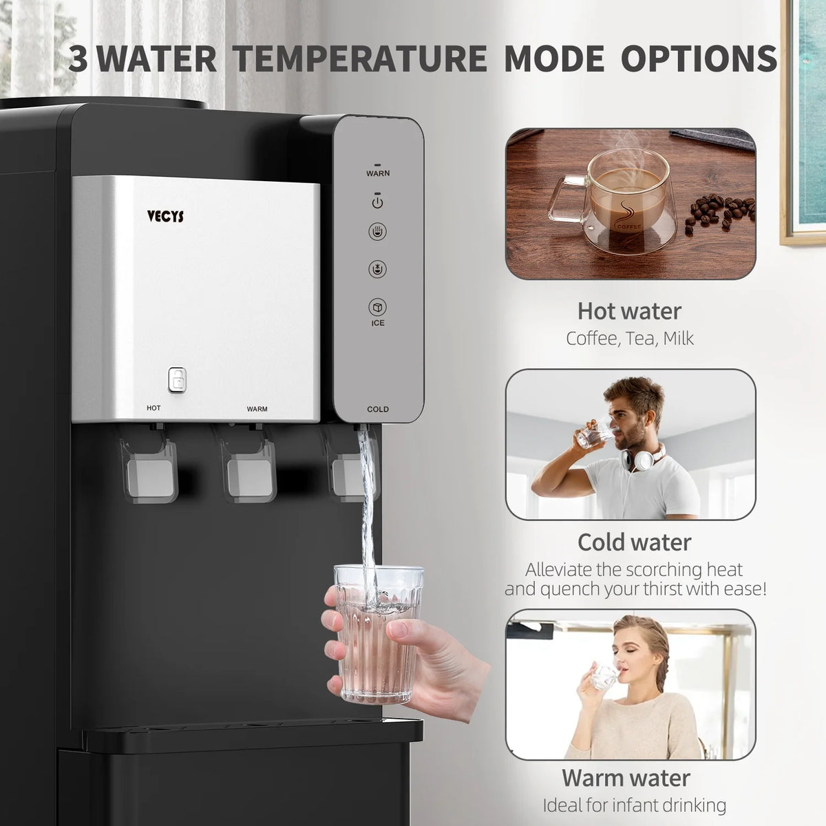 VECYS Ice Maker Water Dispenser, 27LBS Daily Ice & Child Lock