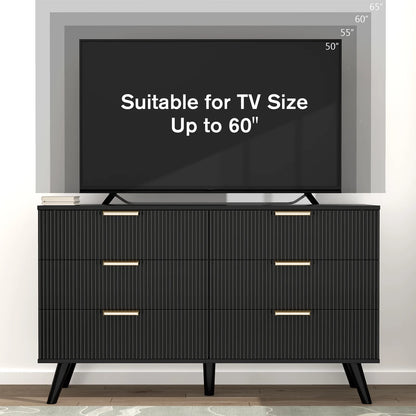 Planntonneo Boho Fluted 6 Drawer Dresser, Wooden Chests for Bedroom