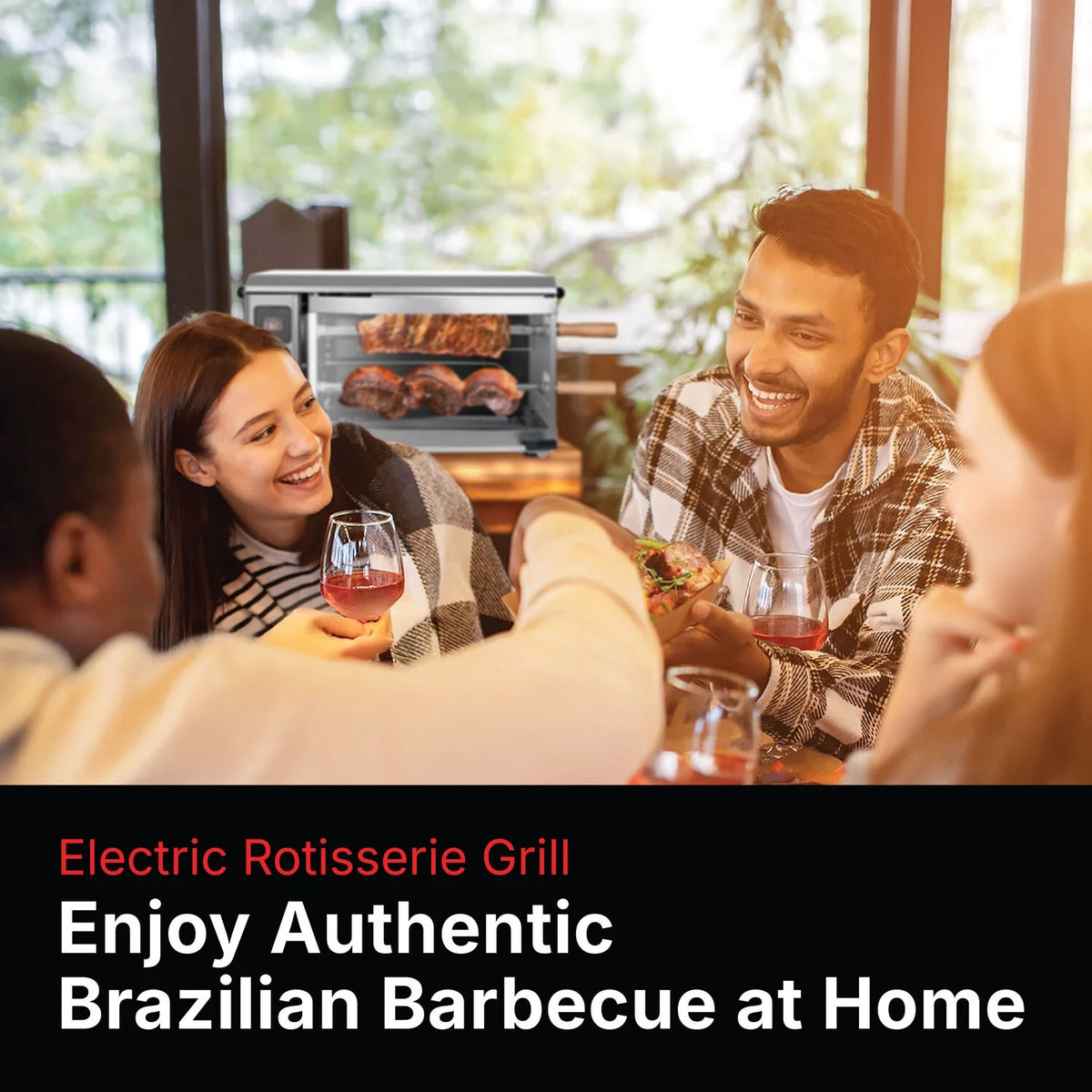 Brazilian Flame 2-Skewer Brazilian Rotisserie Electric Grill in Red