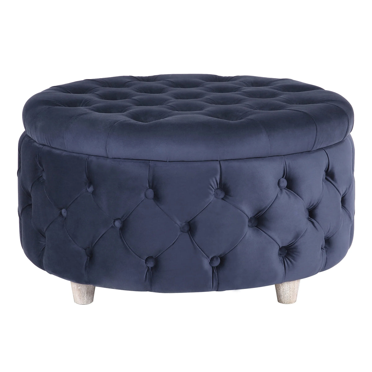 WestinTrends Wordford Round Velvet Tufted Storage Ottoman, Velvet Navy Blue