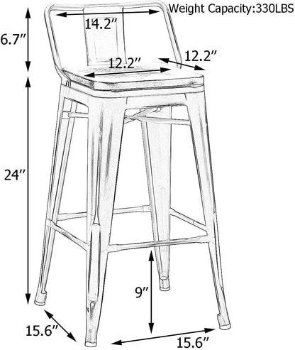 Andeworld Bar Stools Set of 4 Counter Height Stools Industrial Metal Barstools with Wooden Seats( 24 Inch, Distressed White )