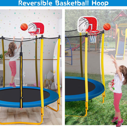 Leuco 66" Kids Trampoline with Basketball Frame, Rubber Ball and Enclosure Net, 5.5ft Mini Small Toddler Trampoline Toys for Indoor and Outdoor Use, Age for 1-8 years old