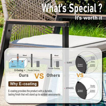 Summit Living 9-Piece Outdoor Dining Set with 8 Cushioned Patio Rattan Chairs and Large Extendable Table, Black and Beige