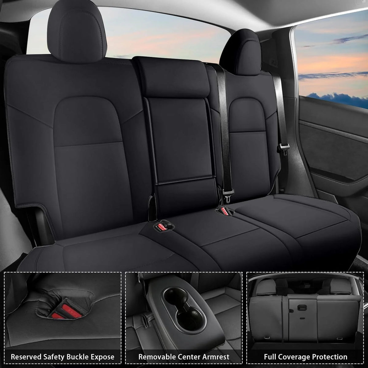 AOMSAZTO Car Seat Cover for Tesla Model Y 2023 2024 - Full Set Customized Faux Leather Seat Covers (Black,5 Seater)