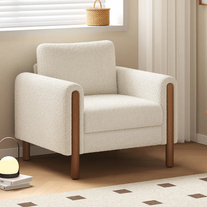 Oversized Accent Chair, Upholstered Living Room Chairs Single Sofa Chair with Walnut Legs, Curved handrail, Green