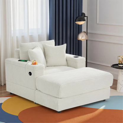Wiilayok Oversized Lounge Chair Indoor,54" Corduroy Cloud Chaise Lounge Couch Indoor with Ottoman,Cup Holder for Living Room,Bedroom,Beige