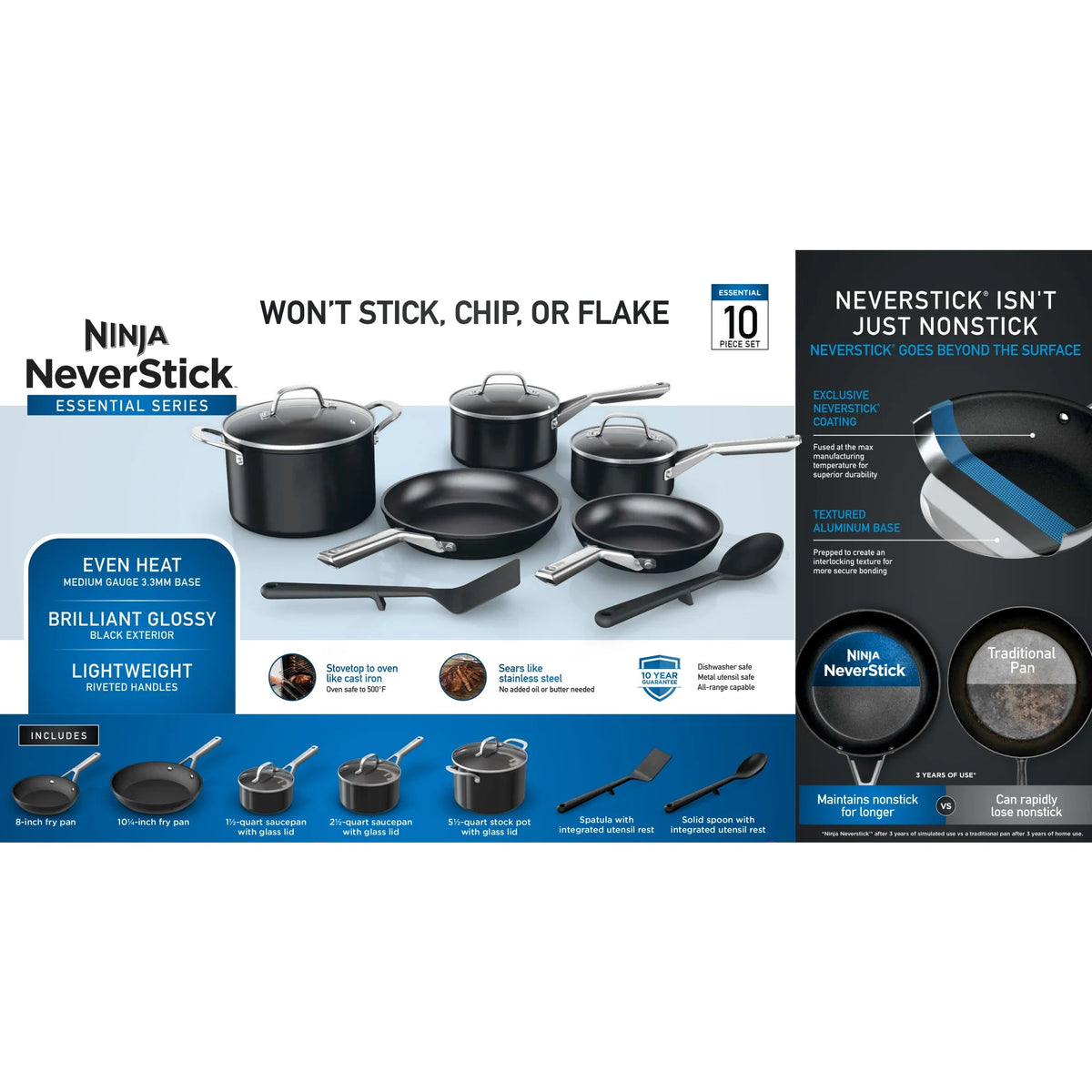 Ninja?? NeverSticka?�� Essential 14-Piece Cookware Set , Aluminium, Guaranteed to Never Stick, C19700