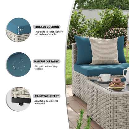 7 Pieces Patio Conversation Set, Outdoor Sectional PE Rattan Wicker Furniture Seat,Dark Gray